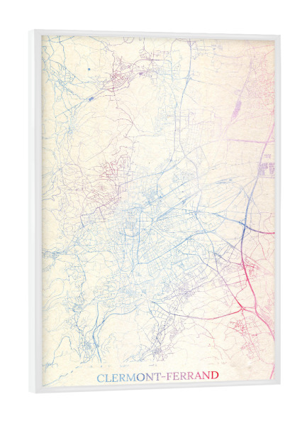Poster mit weißem Rahmen "Clermont-Ferrand Frankreich Map Rose And Serenity I" artboxONE - Städte,Reise,Kartografie