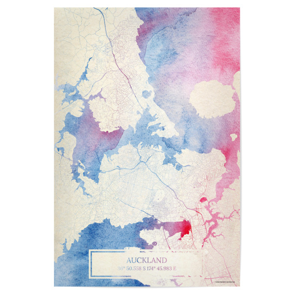 Poster 30x20 cm "Auckland Neuseeland Map Rose And Serenity I" artboxONE - Städte,Reise,Kartografie - Städte,Stadtkarte,Wasserfarbe,Rosequartz