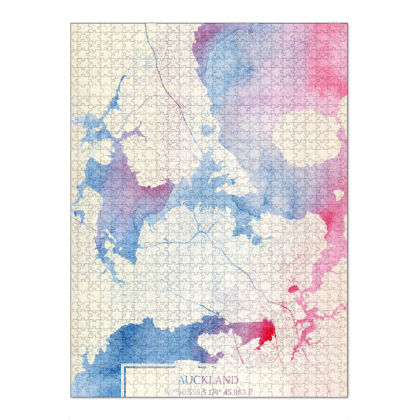 Puzzle Ravensburger "Auckland Neuseeland Map Rose And Serenity I" artboxONE - Städte,Reise,Kartografie - Städte,Stadtkarte,Wasserfarbe,Rosequartz
