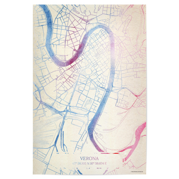 Poster 30x20 cm "Verona Italien Map Rose And Serenity I" artboxONE - Städte,Reise,Kartografie - Städte,Stadtkarte,Wasserfarbe,Rosequartz