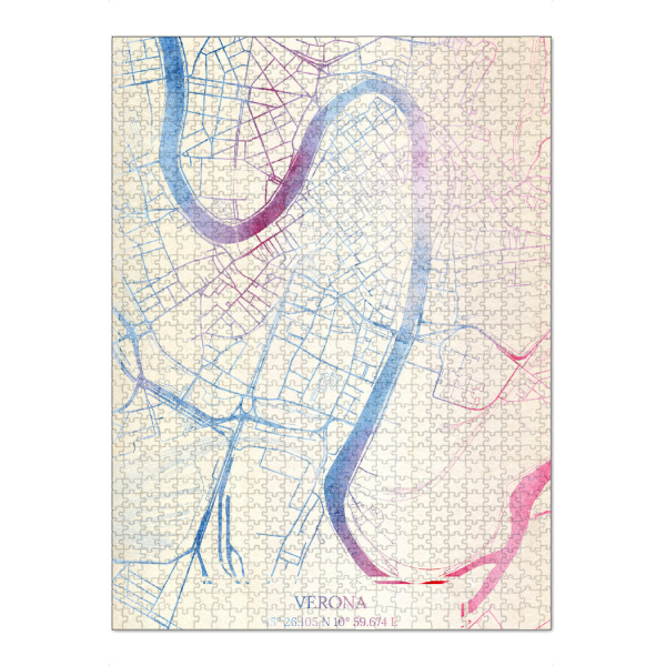 Puzzle Ravensburger "Verona Italien Map Rose And Serenity I" artboxONE - Städte,Reise,Kartografie - Städte,Stadtkarte,Wasserfarbe,Rosequartz