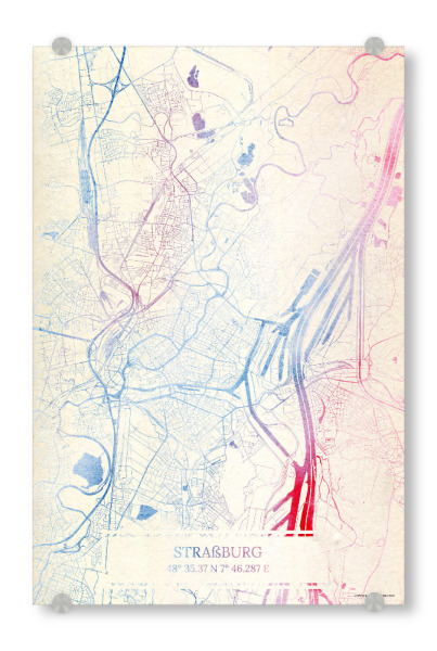 Acrylglasbild "Straßburg Frankreich Map Rose And Serenity I" artboxONE - Städte,Reise,Kartografie - Städte,Stadtkarte,Wasserfarbe,Rosequartz