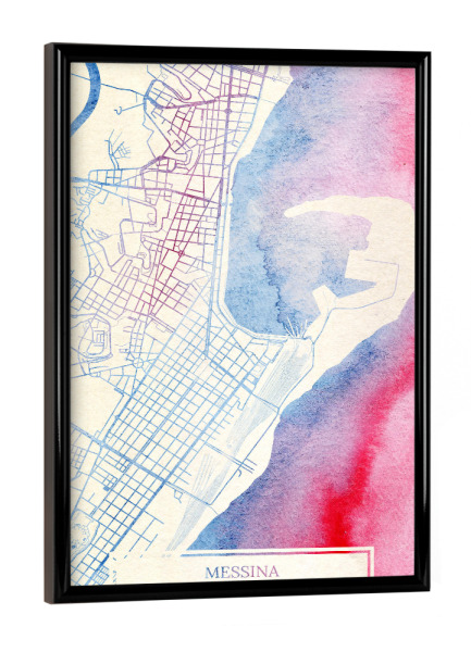 Poster mit schwarzem Rahmen "Messina Italien Map Rose And Serenity II" artboxONE - Städte,Reise,Kartografie