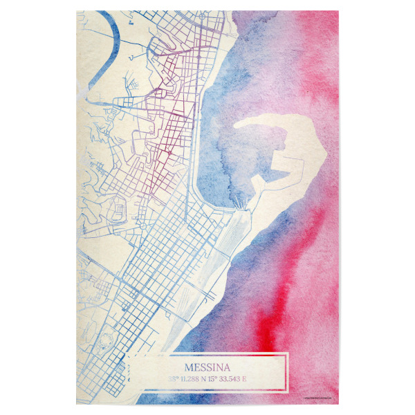 Poster 30x20 cm "Messina Italien Map Rose And Serenity II" artboxONE - Städte,Reise,Kartografie - Städte,Stadtkarte,Wasserfarbe,Rosequartz