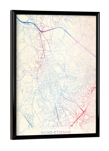 Poster mit schwarzem Rahmen "Saint-Étienne Frankreich Map Rose And Serenity II" artboxONE - Städte,Reise,Kartografie