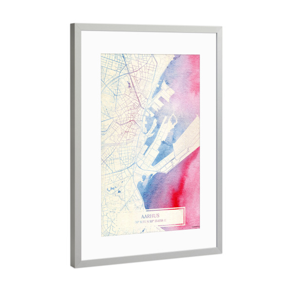 Poster mit Rahmen Silber "Aarhus Dänemark Map Rose And Serenity I" artboxONE - Städte,Reise,Kartografie - Städte,Stadtkarte,Wasserfarbe,Rosequartz
