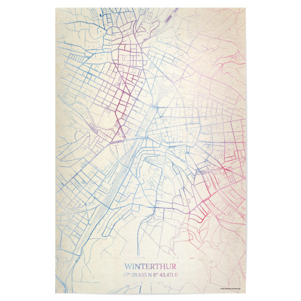 Poster 30x20 cm "Winterthur Schweiz Map Rose And Serenity II" artboxONE - Städte,Reise,Kartografie - Städting,Stadtkarte,Wasserfarbe,Rosequartz