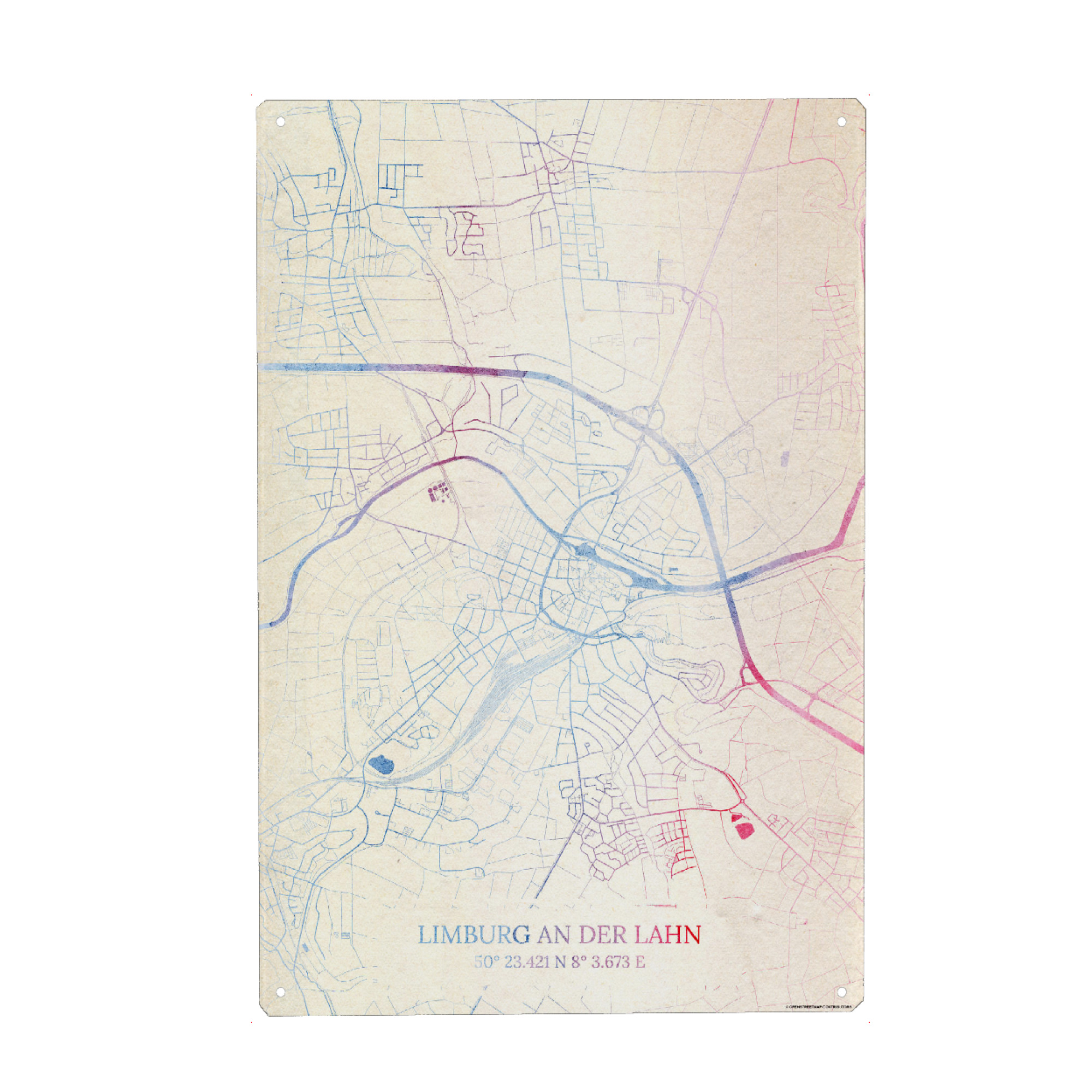 Metall Poster "Limburg-an-der-Lahn Deutschland Map Rose And Serenity II" artboxONE - Städte,Reise,Kartografie
