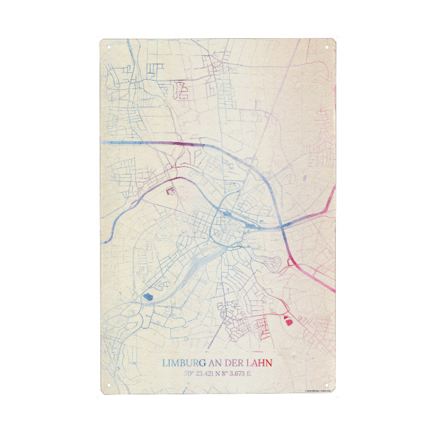 Metall Poster "Limburg-an-der-Lahn Deutschland Map Rose And Serenity II" artboxONE - Städte,Reise,Kartografie