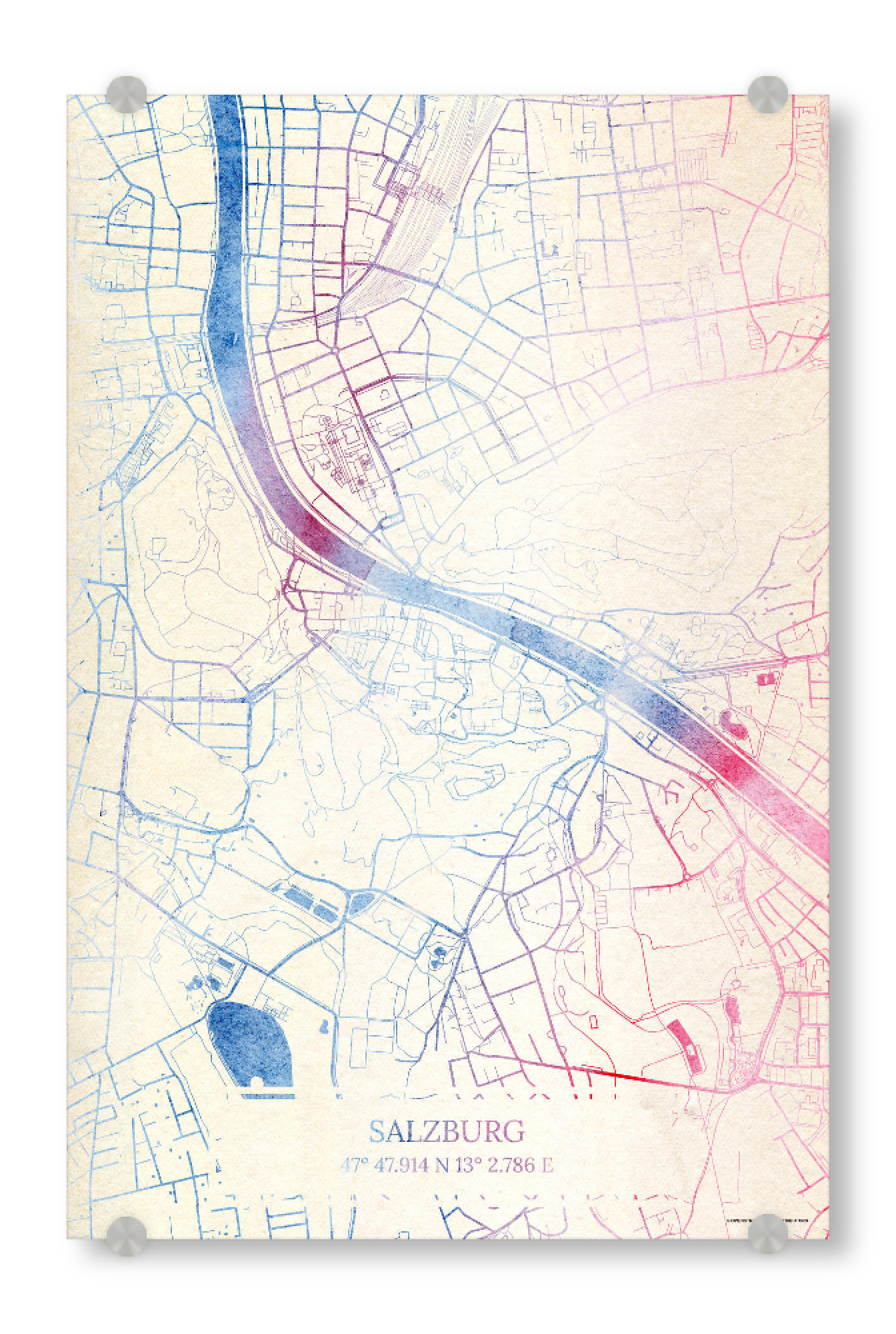Acrylglasbild "Salzburg Österreich Map Rose And Serenity I" artboxONE - Städte,Reise,Kartografie - Städte,Stadtkarte,Wasserfarbe,Rosequartz