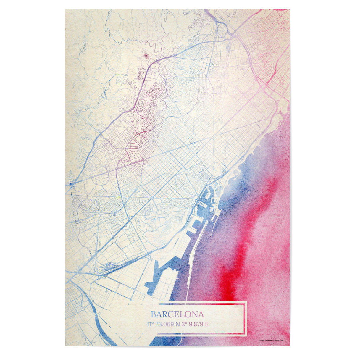 Barcelona Spanien Map Rose And Serenity I Als Poster Bei Artboxone Kaufen