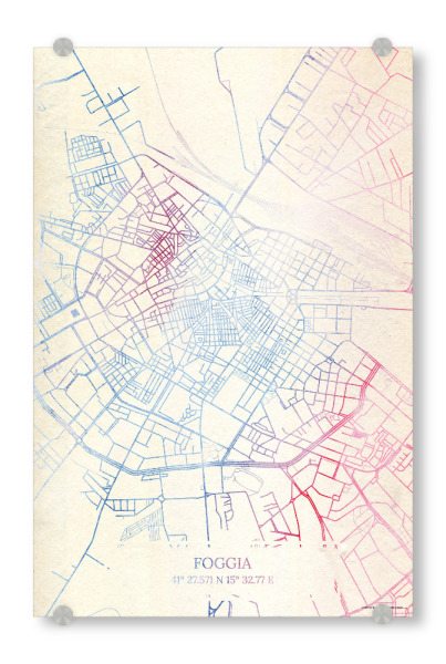 Acrylglasbild "Foggia Italien Map Rose And Serenity II" artboxONE - Städte,Reise,Kartografie - Städte,Stadtkarte,Wasserfarbe,Rosequartz