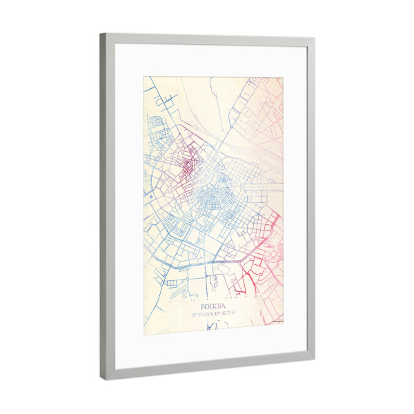 Poster mit Rahmen Silber "Foggia Italien Map Rose And Serenity II" artboxONE - Städte,Reise,Kartografie - Städte,Stadtkarte,Wasserfarbe,Rosequartz