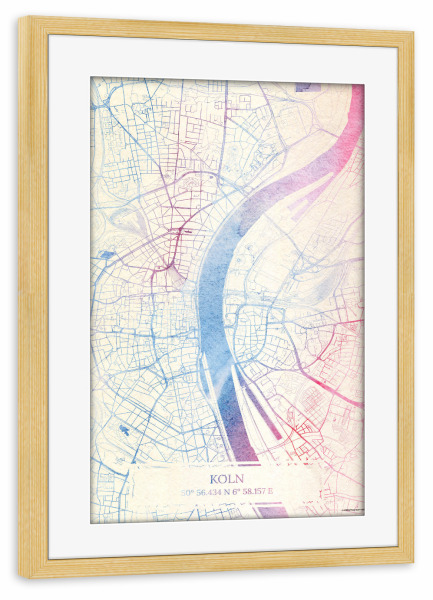 Poster mit Rahmen kiefer "Köln Deutschland Map Rose And Serenity II" artboxONE - Städte,Reise,Kartografie