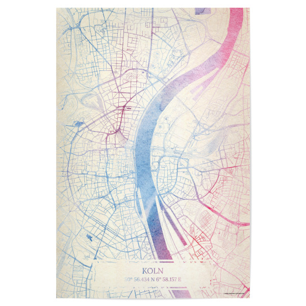 Poster 30x20 cm "Köln Deutschland Map Rose And Serenity II" artboxONE - Städte,Reise,Kartografie - Städting,Stadtkarte,Wasserfarbe,Rosequartz
