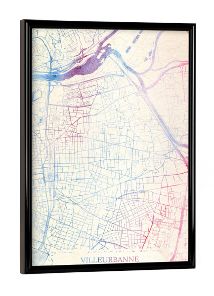 Poster mit schwarzem Rahmen "Villeurbanne Frankreich Map Rose And Serenity I" artboxONE - Städte,Reise,Kartografie