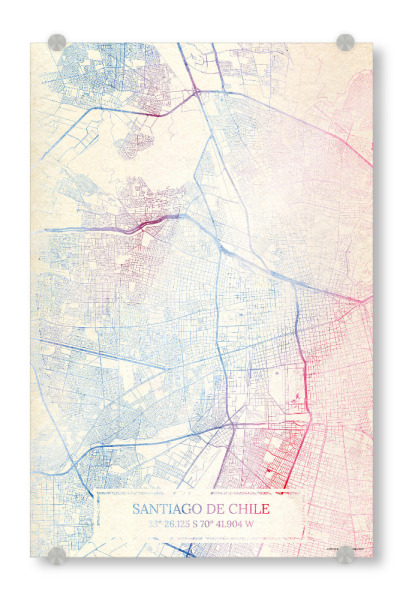 Acrylglasbild "Santiago-de-Chile Chile Map Rose And Serenity II" artboxONE - Städte,Reise,Kartografie - Städte,Stadtkarte,Wasserfarbe,Rosequartz