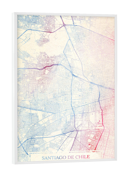 Poster mit weißem Rahmen "Santiago-de-Chile Chile Map Rose And Serenity II" artboxONE - Städte,Reise,Kartografie
