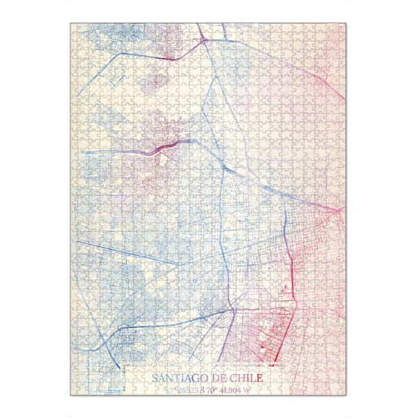 Puzzle Ravensburger "Santiago-de-Chile Chile Map Rose And Serenity II" artboxONE - Städte,Reise,Kartografie - Städte,Stadtkarte,Wasserfarbe,Rosequartz
