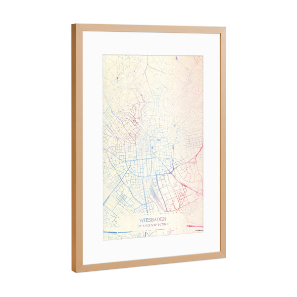 Poster mit Rahmen Kupfer "Wiesbaden Deutschland Map Rose And Serenity II" artboxONE - Städte,Reise,Kartografie