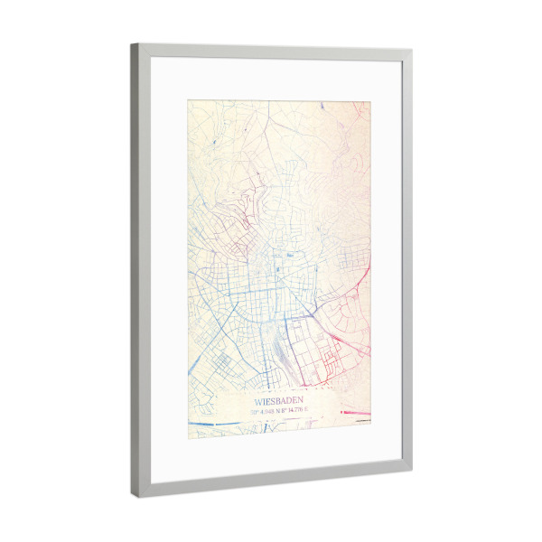 Poster mit Rahmen Silber "Wiesbaden Deutschland Map Rose And Serenity II" artboxONE - Städte,Reise,Kartografie