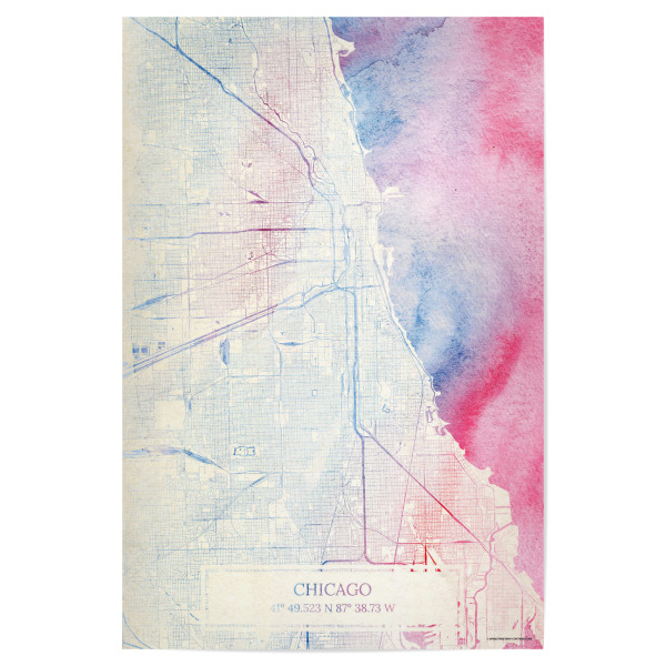 Poster 30x20 cm "Chicago USA Map Rose And Serenity I" artboxONE - Städte,Reise,Kartografie - Städte,Stadtkarte,Wasserfarbe,Rosequartz