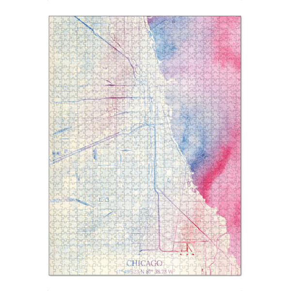 Puzzle Ravensburger "Chicago USA Map Rose And Serenity I" artboxONE - Städte,Reise,Kartografie - Städte,Stadtkarte,Wasserfarbe,Rosequartz