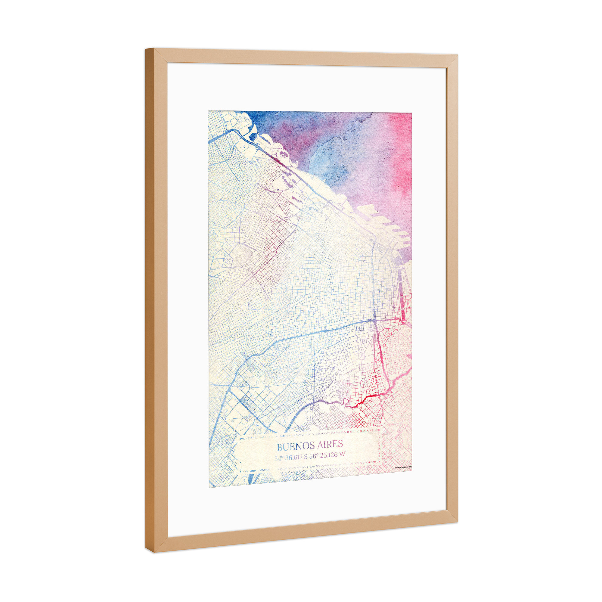 Poster mit Rahmen Kupfer "Buenos-Aires Argentinien Map Rose And Serenity I" artboxONE - Städte,Reise,Kartografie