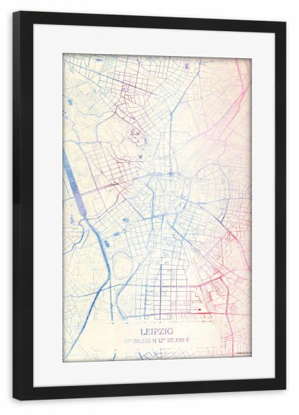 Poster mit Rahmen schwarz "Leipzig Deutschland Map Rose And Serenity I" artboxONE - Städte,Reise,Kartografie