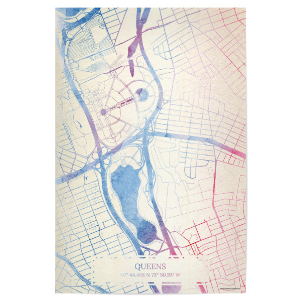 Poster "Queens USA Map Rose And Serenity I" artboxONE - Städte,Reise,Kartografie - Städte,Stadtkarte,Wasserfarbe,Rosequartz