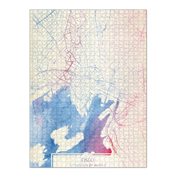 Puzzle Ravensburger "Oslo Norwegen Map Rose And Serenity I" artboxONE - Städte,Reise,Kartografie - Städte,Stadtkarte,Wasserfarbe,Rosequartz