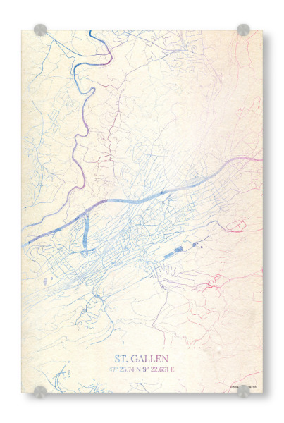 Acrylglasbild "St.-Gallen Schweiz Map Rose And Serenity I" artboxONE - Städte,Reise,Kartografie - Städting,Stadtkarte,Wasserfarbe,Rosequartz