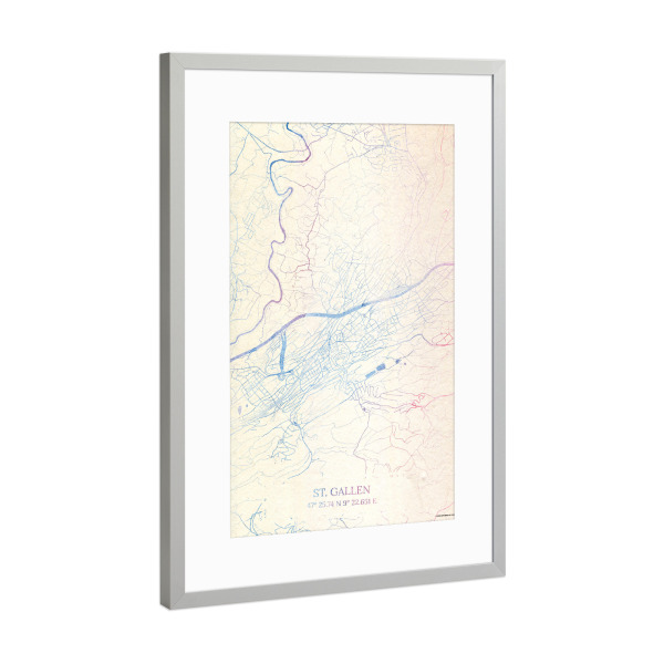 Poster mit Rahmen Silber "St.-Gallen Schweiz Map Rose And Serenity I" artboxONE - Städte,Reise,Kartografie