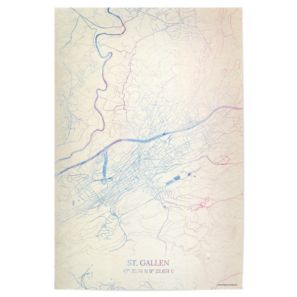 Poster "St.-Gallen Schweiz Map Rose And Serenity I" artboxONE - Städte,Reise,Kartografie - Städting,Stadtkarte,Wasserfarbe,Rosequartz