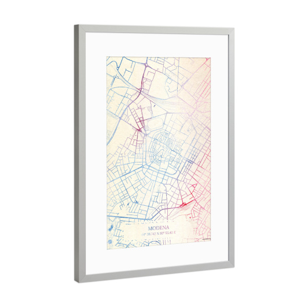 Poster mit Rahmen Silber "Modena Italien Map Rose And Serenity II" artboxONE - Städte,Reise,Kartografie - Städte,Stadtkarte,Wasserfarbe,Rosequartz
