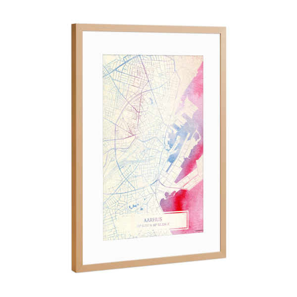 Poster mit Rahmen Kupfer "Aarhus Dänemark Map Rose And Serenity II" artboxONE - Städte,Reise,Kartografie - Städte,Stadtkarte,Wasserfarbe,Rosequartz
