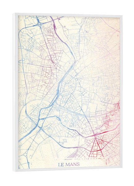 Poster mit weißem Rahmen "Le-Mans Frankreich Map Rose And Serenity I" artboxONE - Städte,Reise,Kartografie - Städte,Stadtkarte,Wasserfarbe,Rosequartz