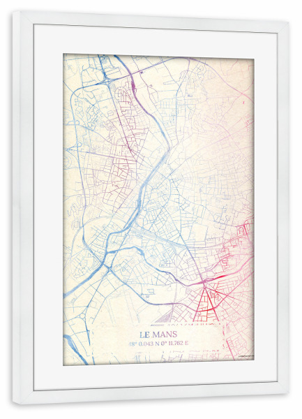 Poster mit Rahmen weiß "Le-Mans Frankreich Map Rose And Serenity I" artboxONE - Städte,Reise,Kartografie - Städte,Stadtkarte,Wasserfarbe,Rosequartz
