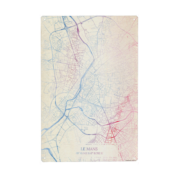 Metall Poster "Le-Mans Frankreich Map Rose And Serenity I" artboxONE - Städte,Reise,Kartografie - Städte,Stadtkarte,Wasserfarbe,Rosequartz