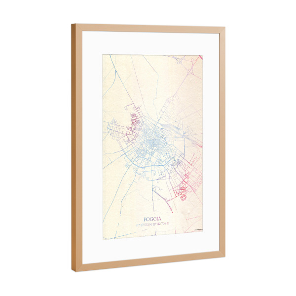 Poster mit Rahmen Kupfer "Foggia Italien Map Rose And Serenity I" artboxONE - Städte,Reise,Kartografie - Städte,Stadtkarte,Wasserfarbe,Rosequartz