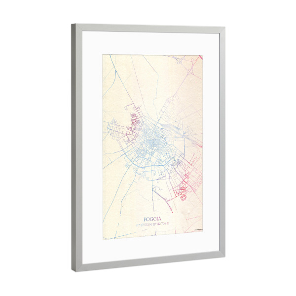 Poster mit Rahmen Silber "Foggia Italien Map Rose And Serenity I" artboxONE - Städte,Reise,Kartografie - Städte,Stadtkarte,Wasserfarbe,Rosequartz