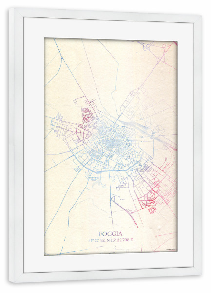 Poster mit Rahmen weiß "Foggia Italien Map Rose And Serenity I" artboxONE - Städte,Reise,Kartografie - Städte,Stadtkarte,Wasserfarbe,Rosequartz