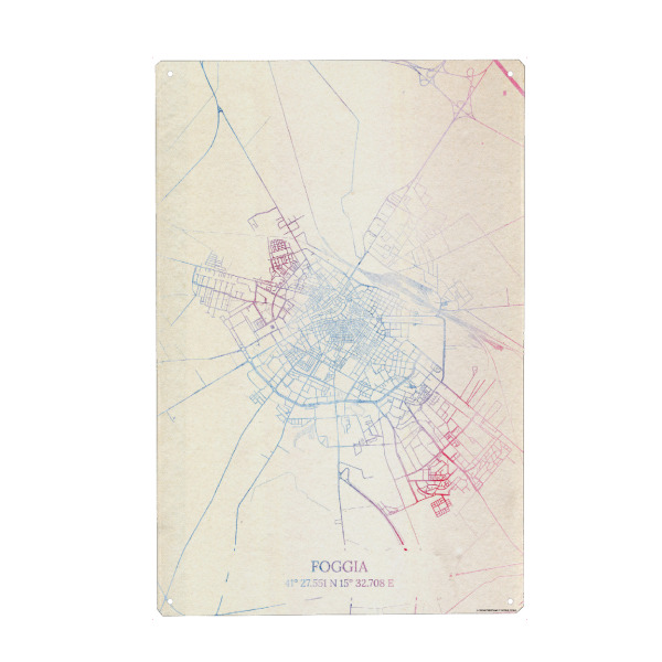 Metall Poster "Foggia Italien Map Rose And Serenity I" artboxONE - Städte,Reise,Kartografie - Städte,Stadtkarte,Wasserfarbe,Rosequartz - Blechschild
