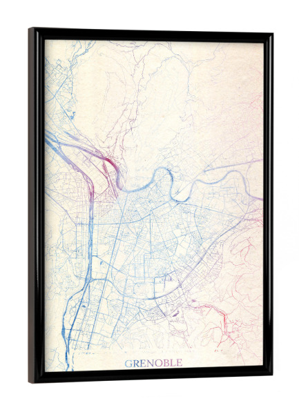 Poster mit schwarzem Rahmen "Grenoble Frankreich Map Rose And Serenity I" artboxONE - Städte,Reise,Kartografie