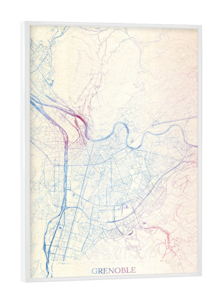 Poster mit weißem Rahmen "Grenoble Frankreich Map Rose And Serenity I" artboxONE - Städte,Reise,Kartografie