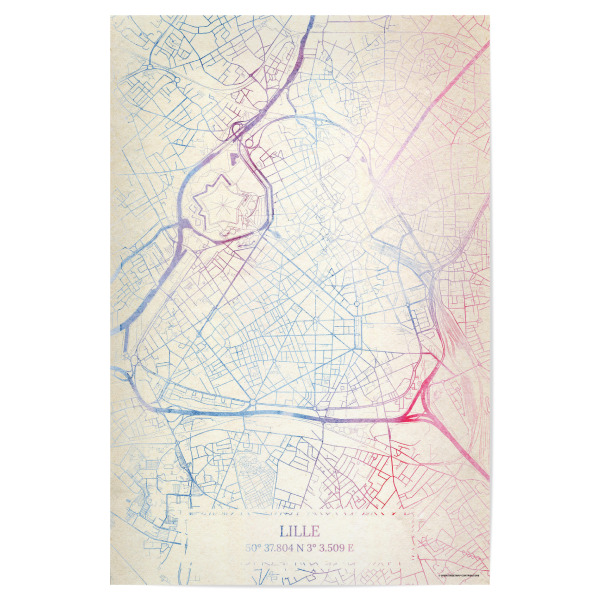 Poster "Lille Frankreich Map Rose And Serenity II" artboxONE - Städte,Reise,Kartografie - Städte,Stadtkarte,Wasserfarbe,Rosequartz