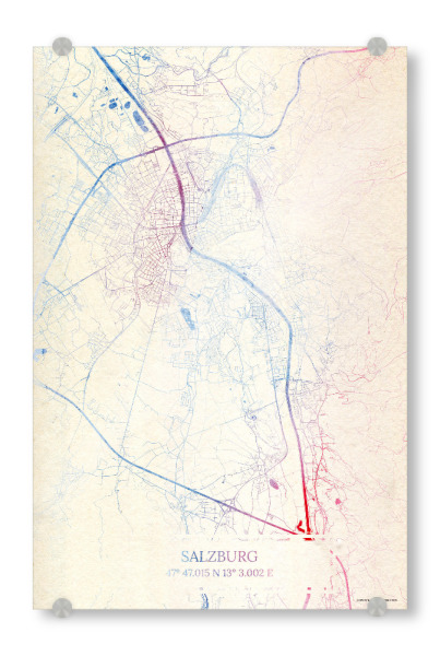 Acrylglasbild "Salzburg Österreich Map Rose And Serenity III" artboxONE - Städte,Reise,Kartografie - Städting,Stadtkarte,Wasserfarbe,Rosequartz