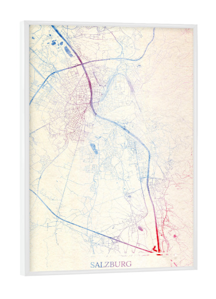 Poster mit weißem Rahmen "Salzburg Österreich Map Rose And Serenity III" artboxONE - Städte,Reise,Kartografie
