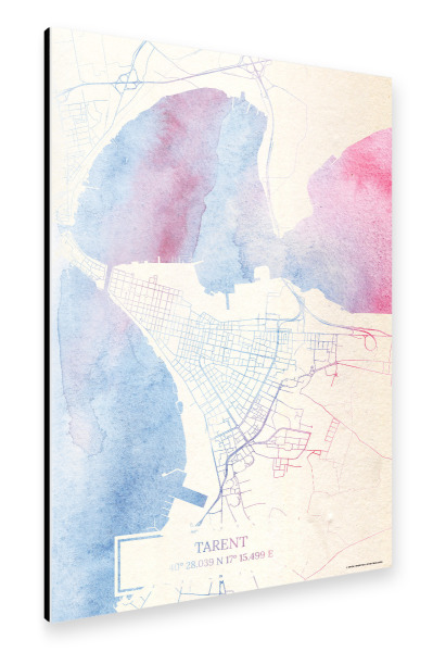 Alu-Dibond "Tarent Italien Map Rose And Serenity II" 30x20 cm artboxONE
