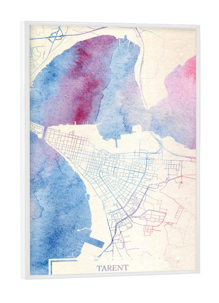 Poster mit weißem Rahmen "Tarent Italien Map Rose And Serenity II" artboxONE - Städte,Reise,Kartografie - Städte,Stadtkarte,Wasserfarbe,Rosequartz